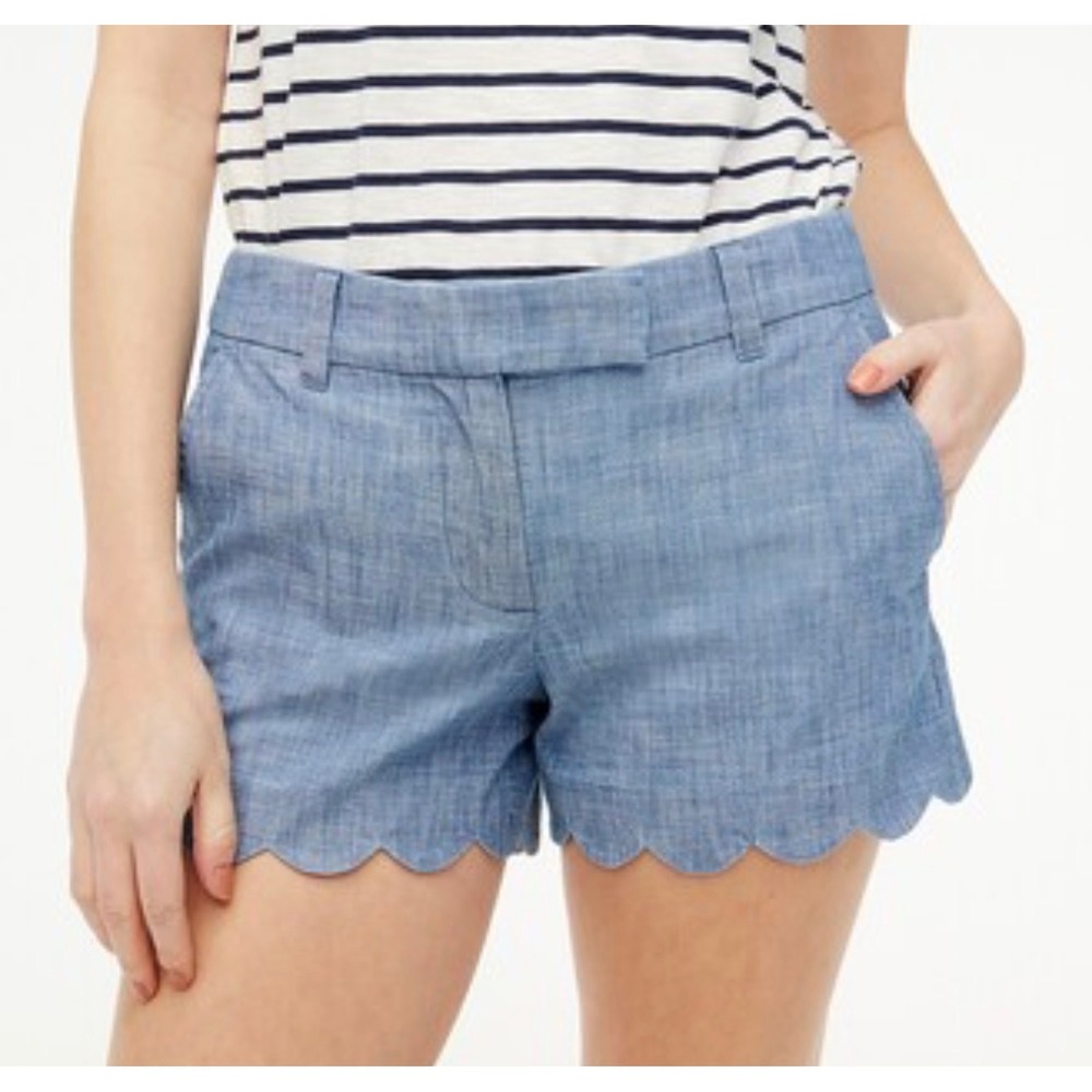 J.Crew Scalloped Chambray Shorts Blue Linen Cotton Size 8 G3026
